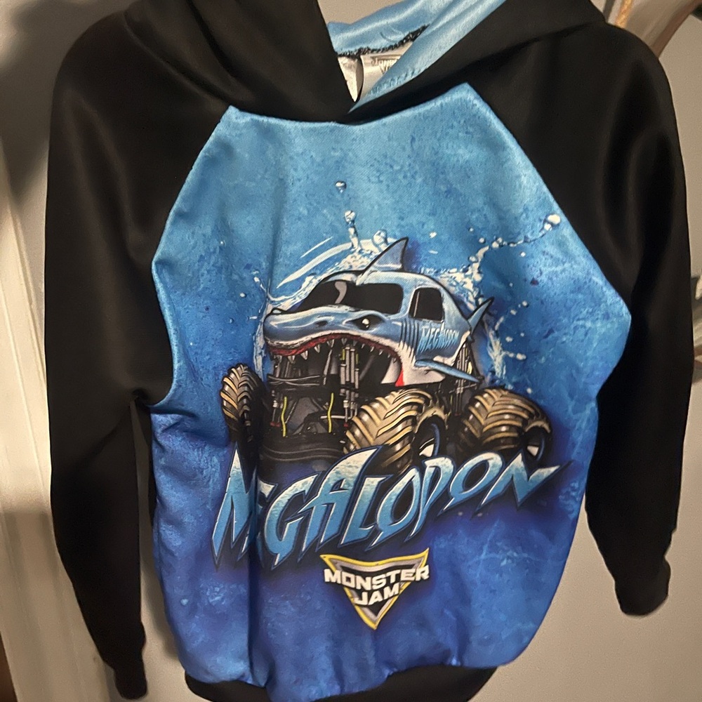 Megalodon Kids Hoodie in Blue & Black - Monster Jam Graphic